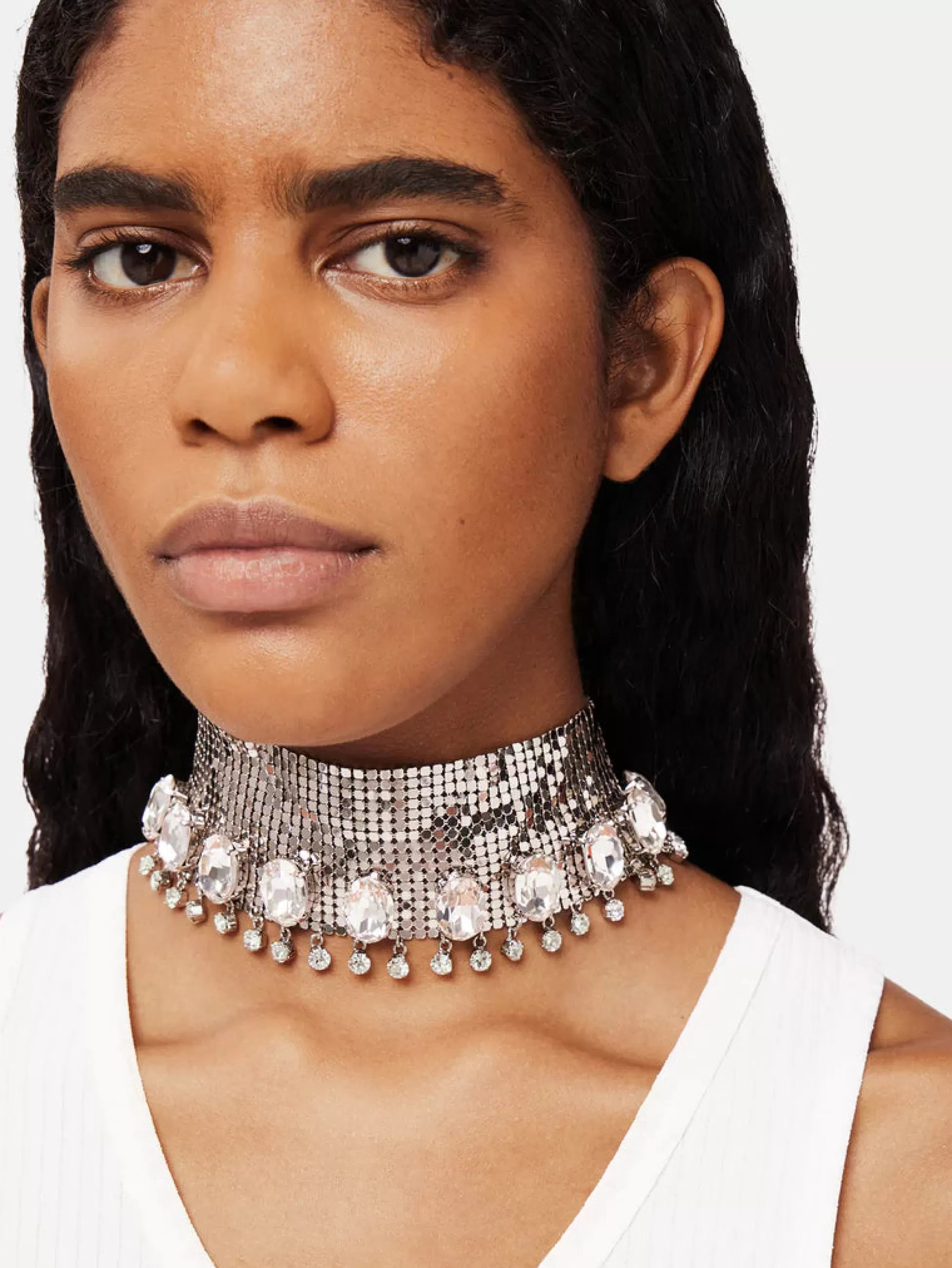 Rabanne Colliers^Choker en mesh couronné de cristaux