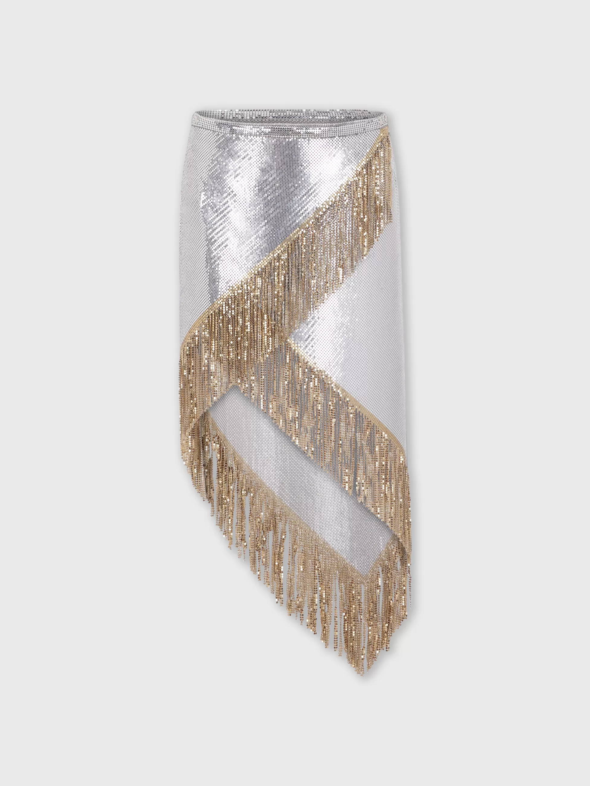 Rabanne Jupes^Jupe asymétrique en côte de maille à franges métalliques