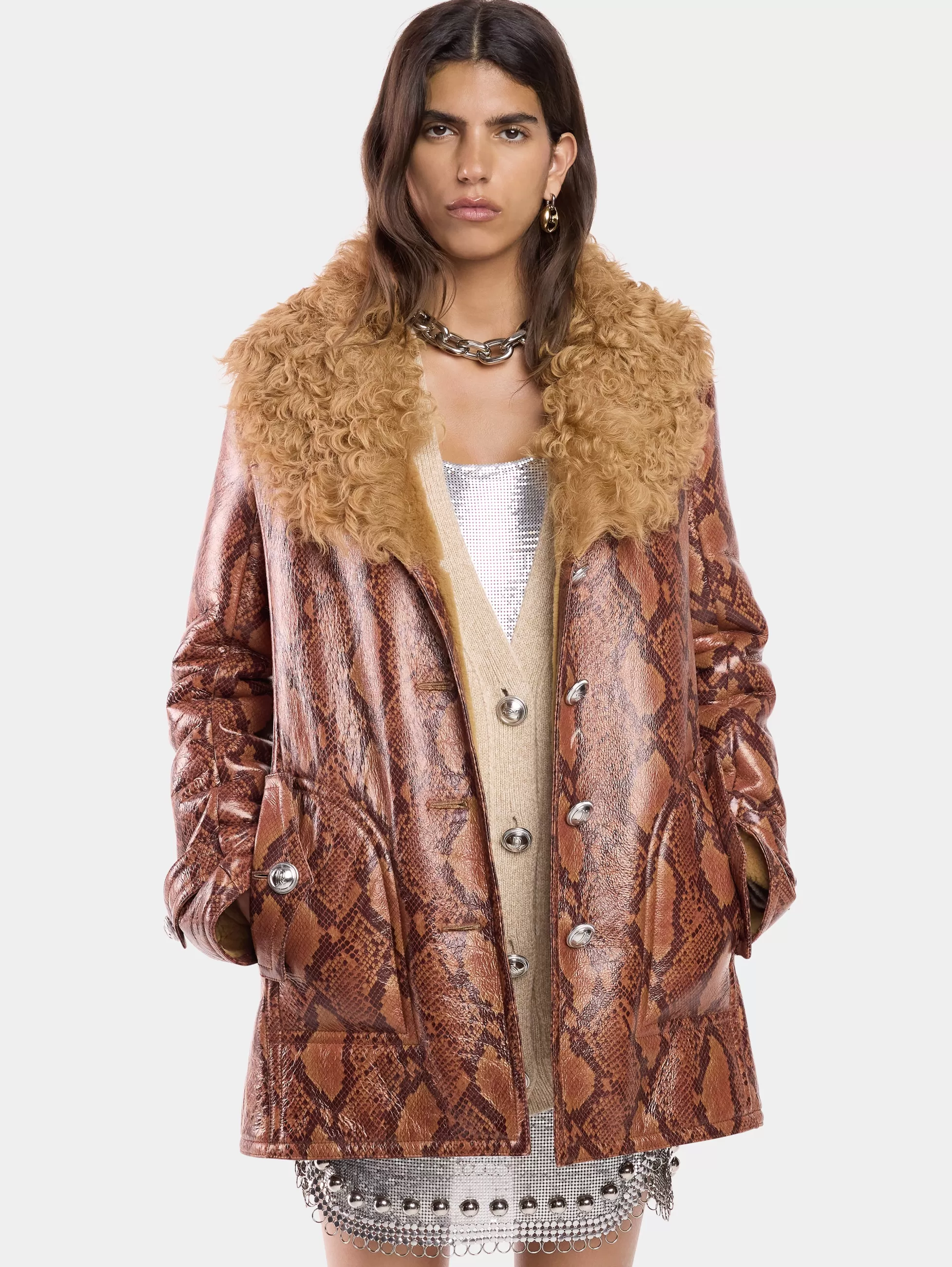 Rabanne Vestes^MANTEAU EN SHEARLING IMPRIMé PYTHON