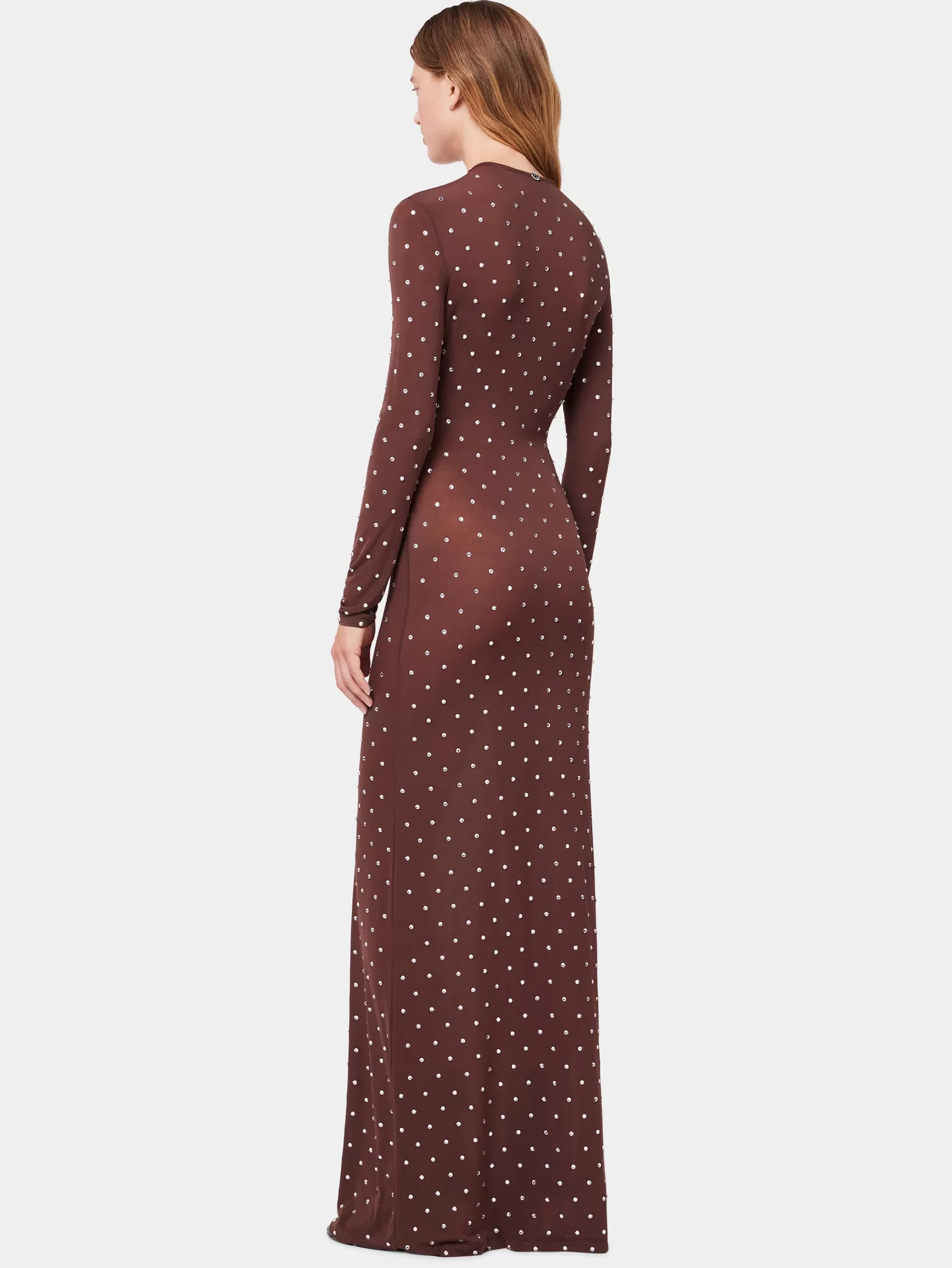 Rabanne Robes^ROBE LONGUE CHOCOLAT EN JERSEY SECONDE PEAU ORNÉE DE CRISTAUX