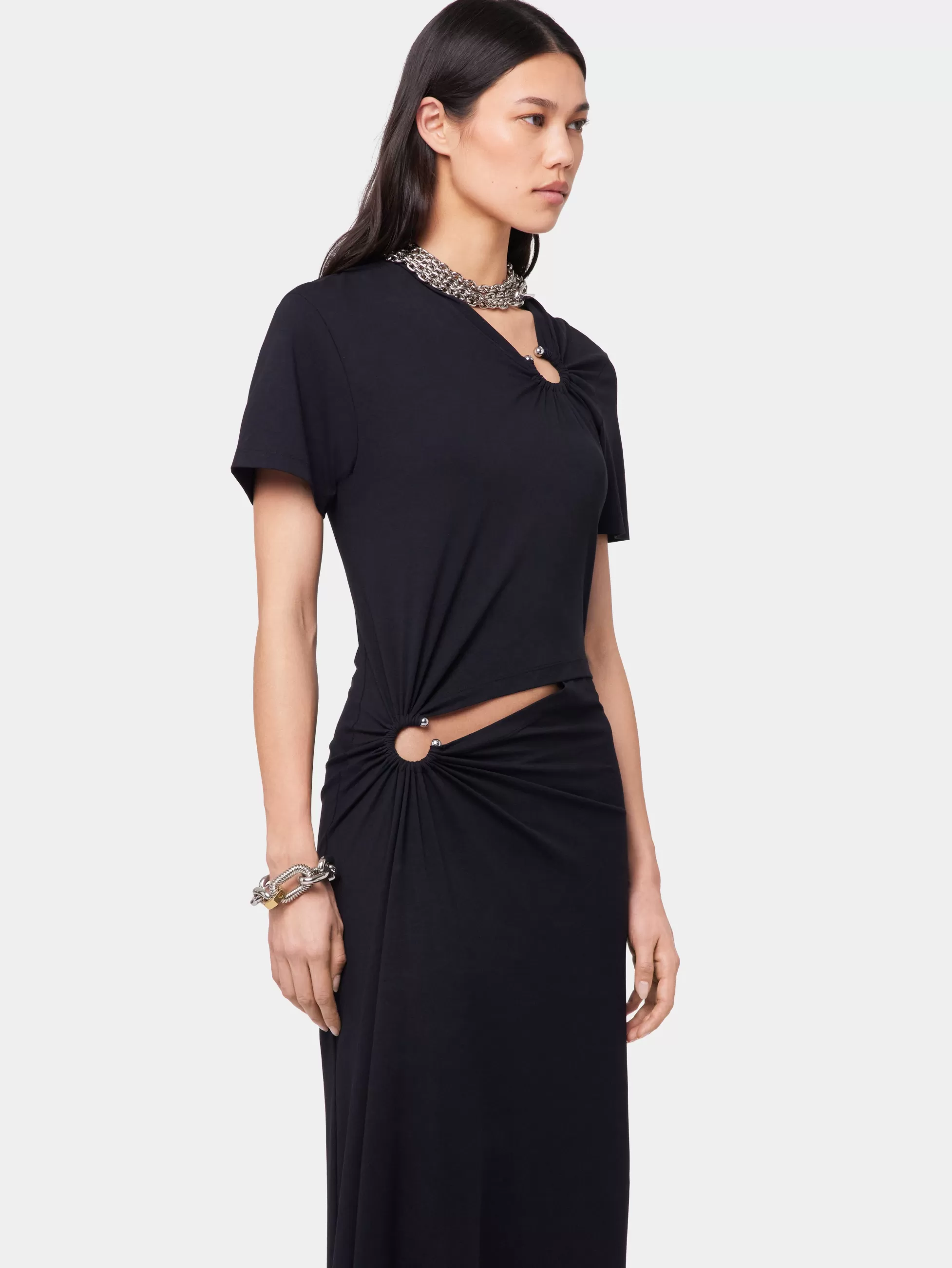 robe_longue_noire_piercing_en_jersey_2-1.webp Rabanne Sélection De Soirée | Robes^ROBE LONGUE NOIRE PIERCING EN JERSEY