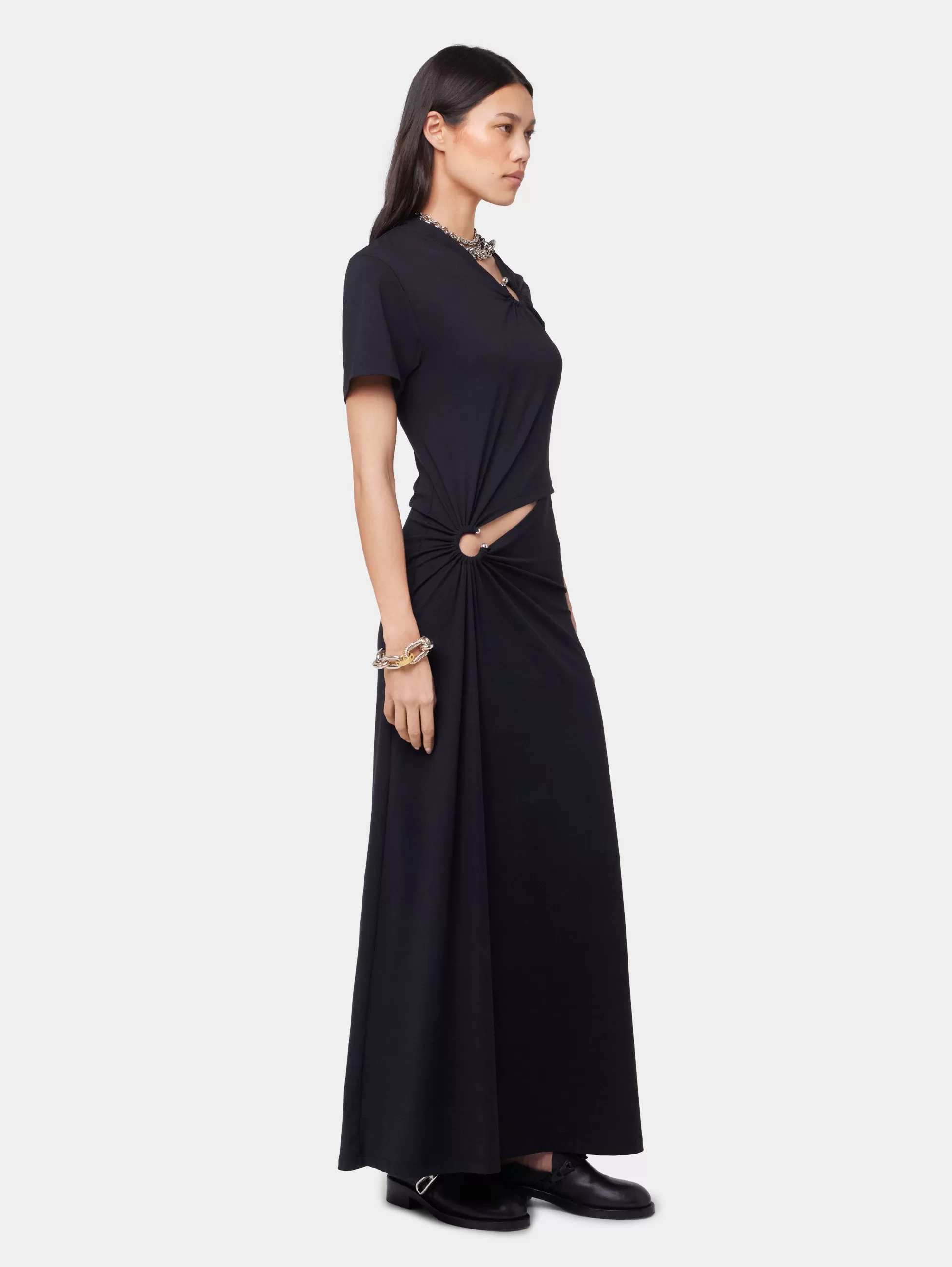 robe_longue_noire_piercing_en_jersey_3-1.webp Rabanne Sélection De Soirée | Robes^ROBE LONGUE NOIRE PIERCING EN JERSEY