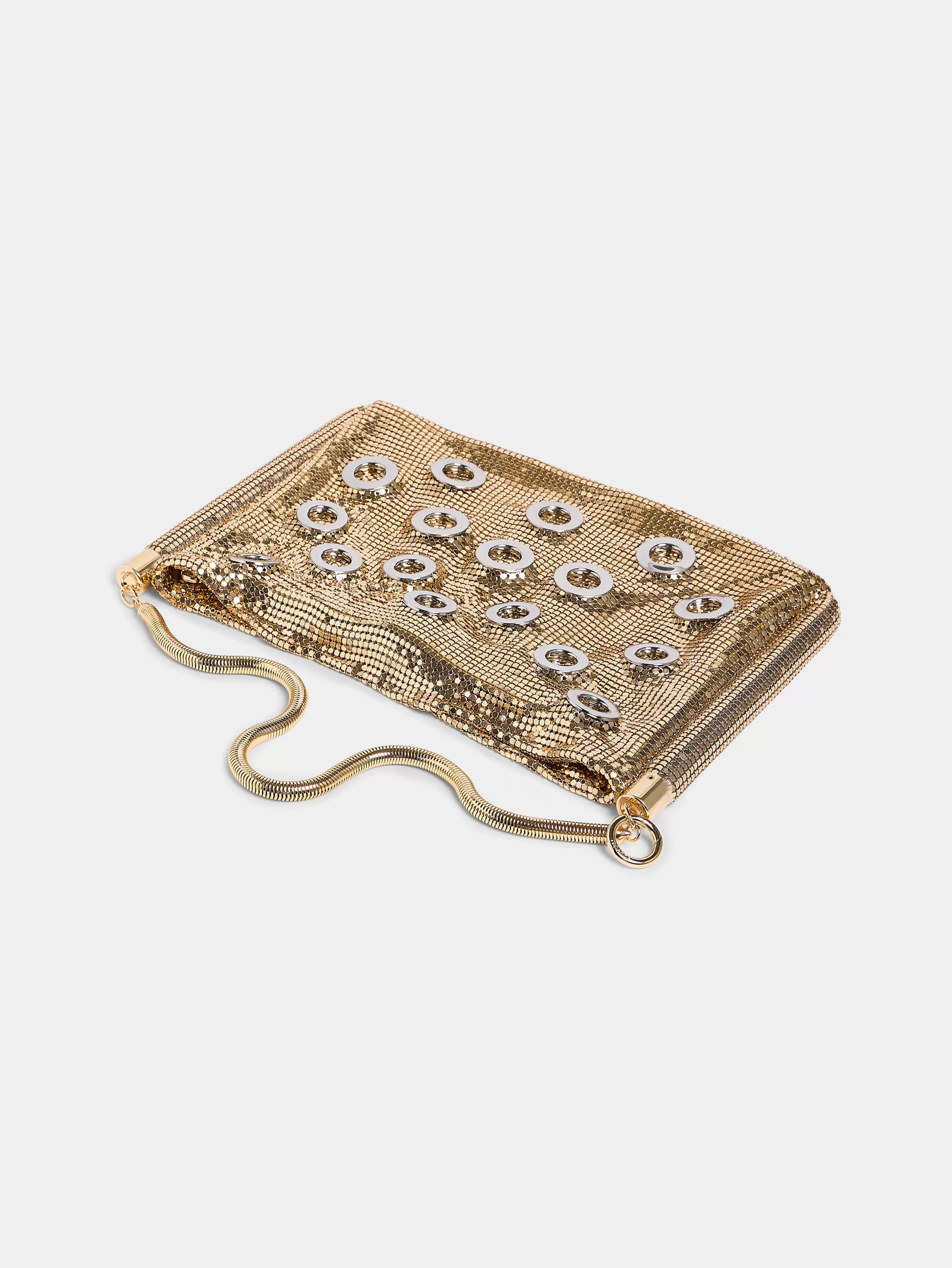 sac_pochette_en_cte_de_maille_dore_orn_dillets_mtalliques_4-1.webp Rabanne Sacs De Soirée | Sacs Porté Épaule^Sac pochette en côte de maille dorée orné d'œillets métalliques